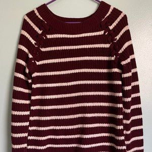 Maroon & White Striped Sweater